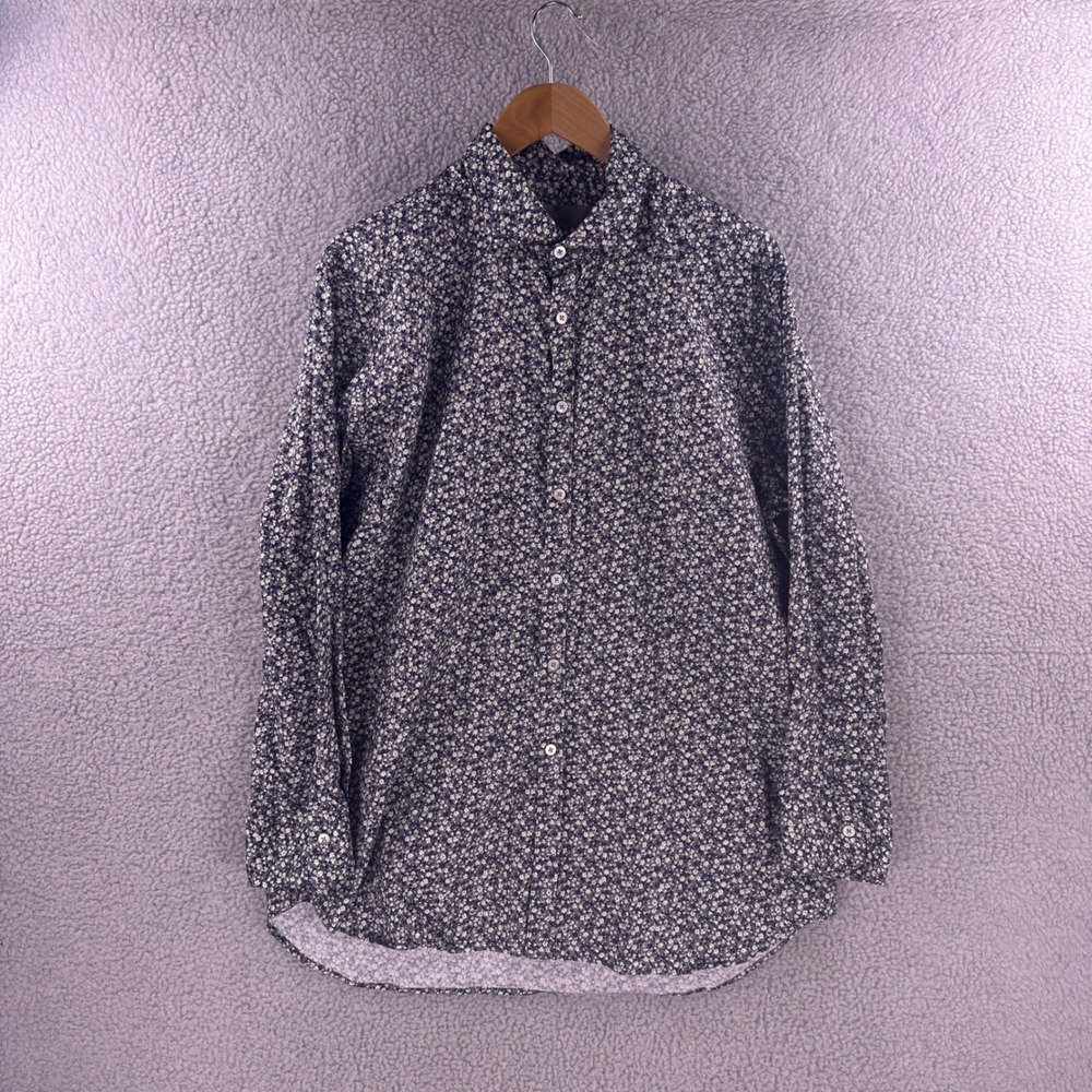Canali Mens XXL Blue White Floral Ditsy Print LS Button Down Shirt Italy